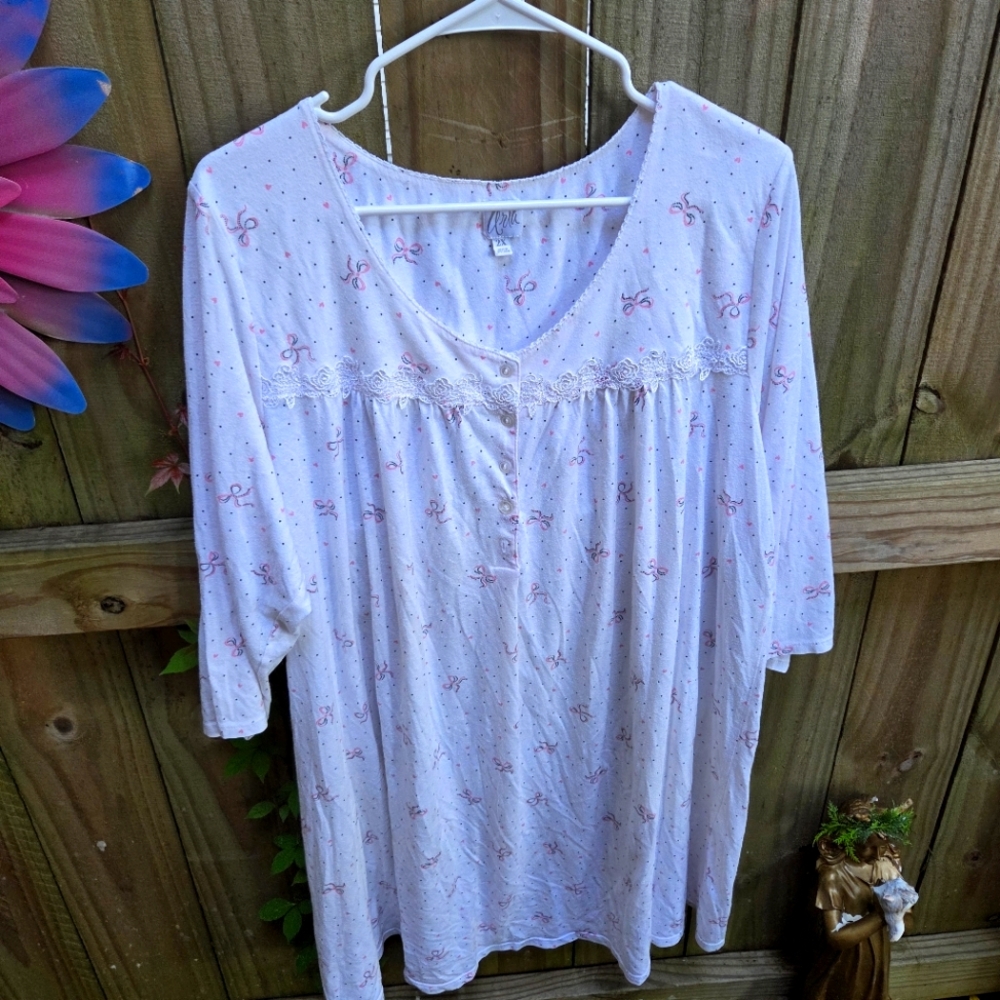 ANA Retro Bow Nightgown 3/4 Button Women's Plus 2X